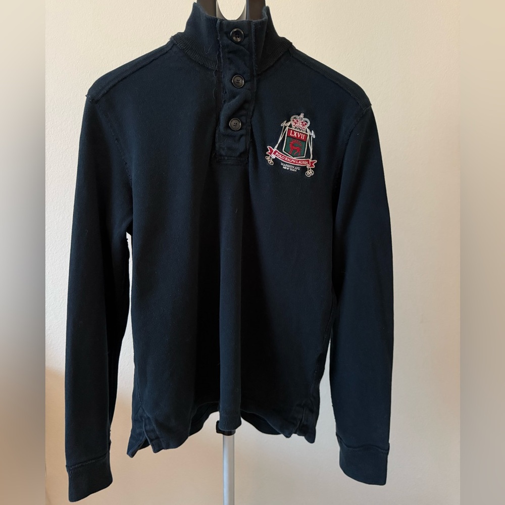 Polo by Ralph Lauren Men’s Black Long Sleeve Sweater Christmas Color Patch
